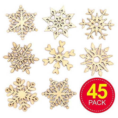 Baker Ross AV677 Copos de Nieve de Madera en Miniatura para Manualidades y Decoraciones Navideñas, Pack de 45