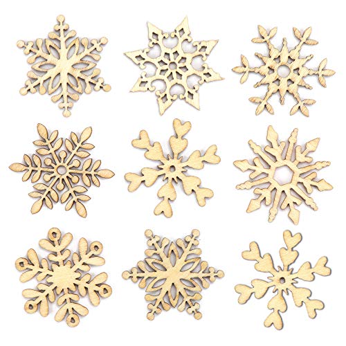 Baker Ross AV677 Copos de Nieve de Madera en Miniatura para Manualidades y Decoraciones Navideñas, Pack de 45