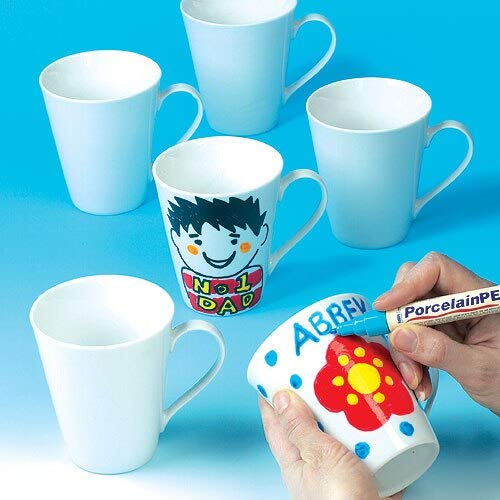 Baker Ross diseña tus propias tazas grandes de porcelana contemporáneas (paquete de 4) para que los niños decoren