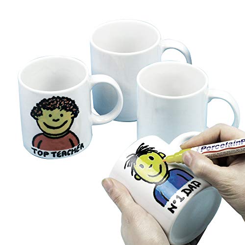 Baker Ross Ec1121- Diseña tus Propias Tazas grandes de Porcelana Blanca (Pack de 4) para que los Niños Decoren, Manualidades