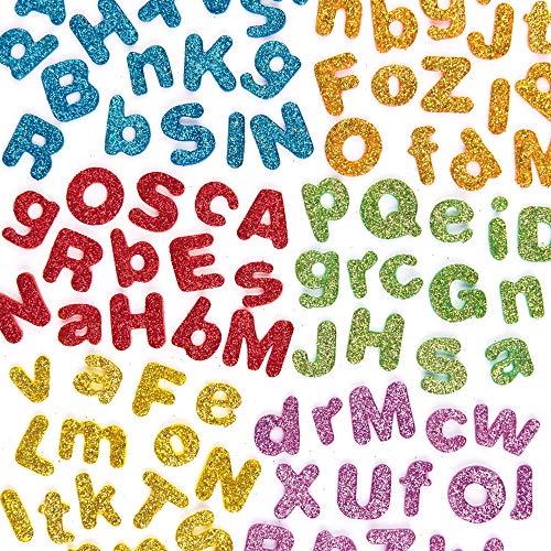 Baker Ross Pegatinas Autoadhesivas de Letras del Alfabeto de Espuma con Purpurina (Paquete de 850) Para decorar tarjetas, collages y manualidades infantiles