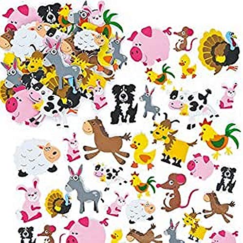 Baker Ross Pegatinas de Espuma Impresa con Forma de Animales de Granja (Paquete de 96) Para decorar tarjetas y manualidades infantiles