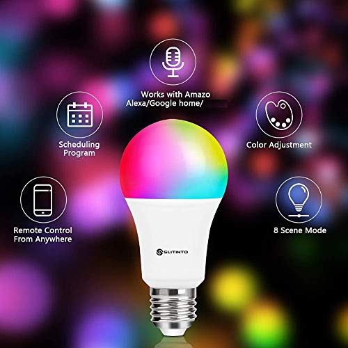 bakibo Bombilla LED Inteligente WiFi Regulable 9W 1000 Lm Lámpara, E27 Multicolor Bombilla Compatible con Alexa, Echo e Google Home, A19 90W Equivalente RGBCW Color Cambio Bombilla, 1 Pcs