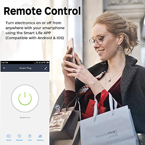 bakibo Enchufe Inteligente Wifi Compatible con Alexa Echo,Google Home, Inalámbrico Smart Mini Zócalo con Luz Nocturna, Control Remoto, Establecer Horario,Programa, Monitor Energía - 1 Pcs