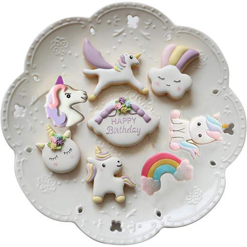 BakingWorld - Juego de 9 moldes cortadores de galletas, diseño de unicornio, arcoíris, estrella fugaz y 4 piezas de unicornio de fantasía para fiestas de cumpleaños, bodas y fiestas