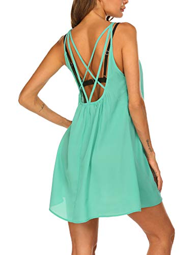 Balancora - Bikini para mujer, de gasa, vestido de playa, vestido de verano, sin mangas, bluseboho, suelto, blusa menta S