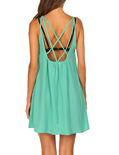 Balancora - Bikini para mujer, de gasa, vestido de playa, vestido de verano, sin mangas, bluseboho, suelto, blusa menta S