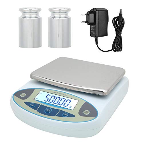 Balanza electrónica de laboratorio de alta precisión, 2 kg 0.01g Balanza electrónica analítica de laboratorio de alta precisión digital con 2 pesas(EU Plug)