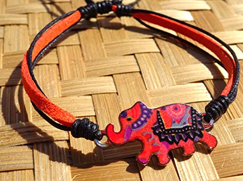 BALI PAPAYA - Pulsera brasileña de Amistad, Amistad, Joyas artesanales, Elefante, Naranja y Negro