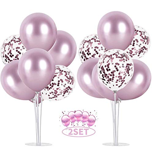 Balloon - Soporte de mesa transparente,Globos Claros Soporte Holder con 16 Globos,para globos de fiesta de cumpleaños y decoración de boda (Rosado)