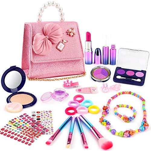 balnore 27 Pcs Maquillaje Niñas, Juguetes de Kit de Maquillaje, Niñas Regalo de Princesas para Niñas Juguete para Los Niños en Fiesta