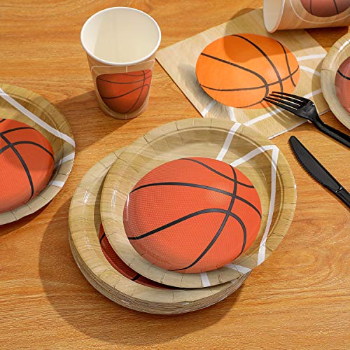 Baloncesto Suministros para Fiestas 177PCS Vjilla Desechable Incluye Platos Vasos Servilletas Cucharas Tenedores Cuchillos Mantel y Banner, para Tema Deportivo, Cumpleaños de Niños, Sirve para 25