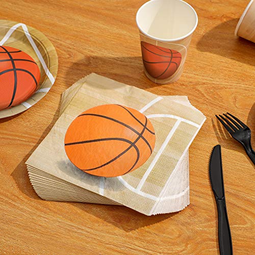 Baloncesto Suministros para Fiestas 177PCS Vjilla Desechable Incluye Platos Vasos Servilletas Cucharas Tenedores Cuchillos Mantel y Banner, para Tema Deportivo, Cumpleaños de Niños, Sirve para 25