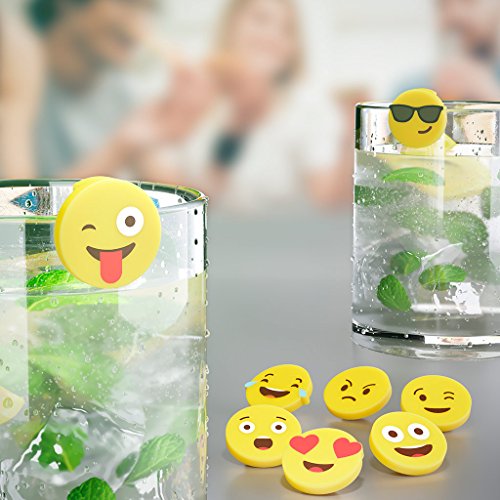 Balvi - Emoji Set de Marca Copas de Silicona. Set formado por 8 Piezas con emoticonos Diferentes para distinguir Las Copas o Vasos.