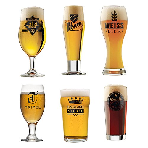 Balvi Set Vasos Cerveza L´Hedoniste Color Transparentes Set de 6 Copas de Cerveza Diseño Cerveza Belga, Pinta Inglesa Entre Otros Vasos Decorativos para los Amantes de la Cerveza Vidrio 22x7,5x7,5 cm