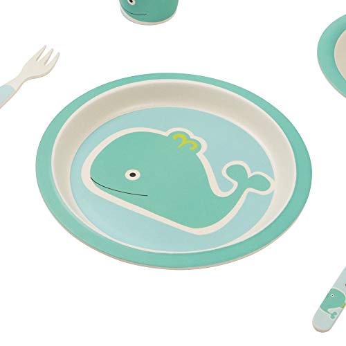 Bambú de – Set de vajilla para niños, redondo – Plato de bambú, niños de cubiertos, cuenco, niño taza de bambú, respetuoso con el medio ambiente, sin BPA y lavavajillas, 5 piezas)