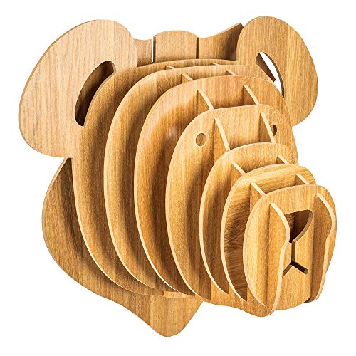 bambuswald Trofeo de Madera - Cabeza de Animal | Decoración en óptica 3D: Oso 40 x 36 x 23 cm | Escultura para Cuartos Infantiles | Cabeza Decorativa para la Pared - Puzle 3D + Manual