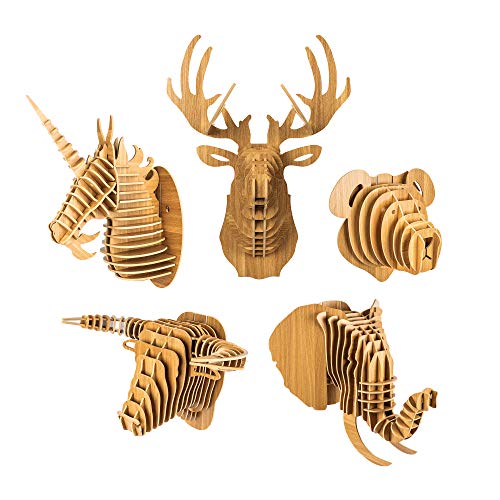 bambuswald Trofeo de Madera - Cabeza de Animal | Decoración en óptica 3D: Oso 40 x 36 x 23 cm | Escultura para Cuartos Infantiles | Cabeza Decorativa para la Pared - Puzle 3D + Manual