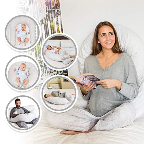 Bamibi® Almohada Embarazada y Cojín Interno Multifuncional, Cojín Lactancia Bebé, Cama Nido Bebé. Fundas de Algodón, Relleno de Poliéster. Protector Cuna, Lavable