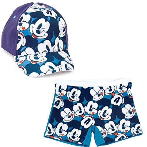 Bañador Mickey Mouse Tipo Bóxer para Playa o Piscina +Gorra Disney Mickey Mouse para niños (4 años, Modelo 2)