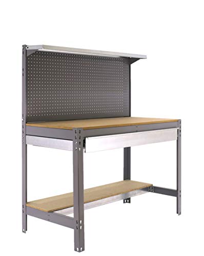 Banco de trabajo BT3 con cajón Simonwork Gris/Madera Simonrack 1445x910x610 mms - Mesa de trabajo - Banco para taller 400 Kgs de capacidad por estante