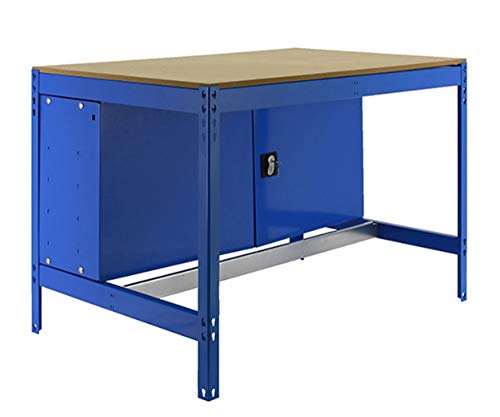 Banco de trabajo con armario BT0 Simonwork Azul/Madera Simonrack 842x910x610 mms - mesa de trabajo - banco de trabajo - mesa de taller 400 Kgs de capacidad por estante