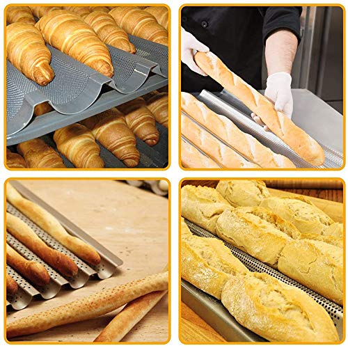 Bandeja Baguette, Molde de Pan Francés Plata, Molde para Hornear de Barra de Pan Francés Perforado Antiadherente, para Colocar y Hornear 4 Baguettes Francesas