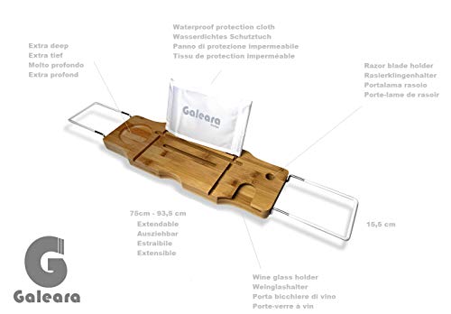 Bandeja con Soporte para Libros - Bandeja de bambú para bañera con Soporte para Copa de Vino o Cava o Smartphone o Tablet Extensible con Bandeja para jabones marrón