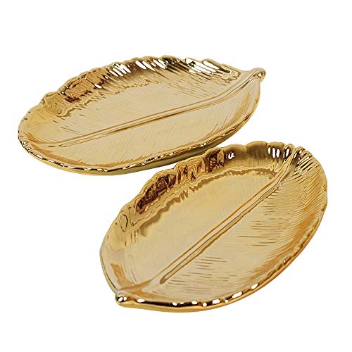 Bandeja de almacenamiento 2pcs pequeña bandeja de joyas de la hoja decorativa Pantalla bandeja de cerámica de tabla del escritorio del maquillaje organizador Bañera de hidromasaje collar del anillo fo