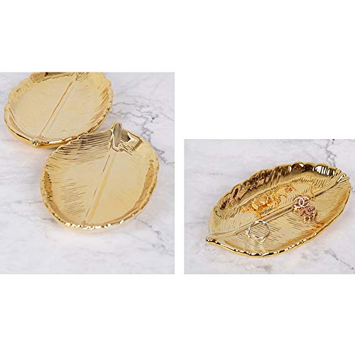 Bandeja de almacenamiento 2pcs pequeña bandeja de joyas de la hoja decorativa Pantalla bandeja de cerámica de tabla del escritorio del maquillaje organizador Bañera de hidromasaje collar del anillo fo