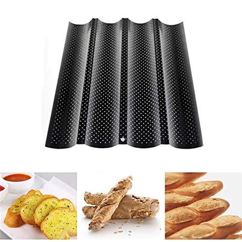 Bandeja de baguette con Revestimiento Antiadherente Bandeja reutilizable de forma de perforado del pan francés Baguette Molde para Hacer baguette, Hornear baguettes (2 Barras, 3 Barras, 4 Barras)(A)