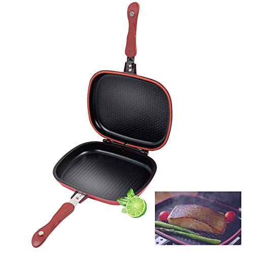 Bandeja De Hornear De Doble Cara Que No Se Pegue La Plaza, Portátil de Doble Cara Diseño Plegable, Accesorios de Cocina de Acero Inoxidable Utensilios de Cocina, Adecuado Para La Estufa de Gas,Rojo