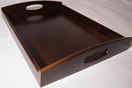 Bandeja de madera clara, barniz de nogal o madera de caoba, 40 x 30 x 6 cm, color rojo oscuro