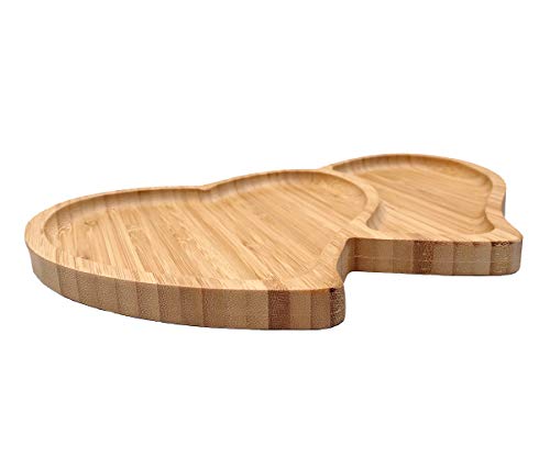 Bandeja de servir de madera de bambú natural de EcoWonder con forma de corazón y doble bandeja multifuncional para servir comida – Bandeja de comida para fiestas