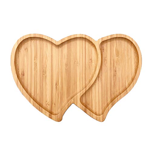 Bandeja de servir de madera de bambú natural de EcoWonder con forma de corazón y doble bandeja multifuncional para servir comida – Bandeja de comida para fiestas