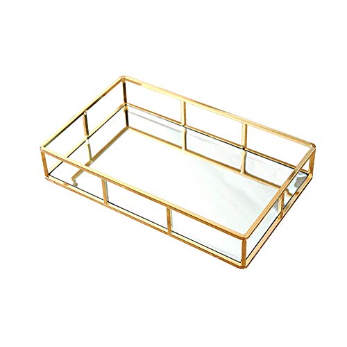 Bandeja organizadora dorada, bandeja decorativa de cristal, bandeja de espejo, bandeja decorativa, bandeja, bandeja de cristal, joyas, organizador, bandeja cosmética, placa para servir 1pcs s