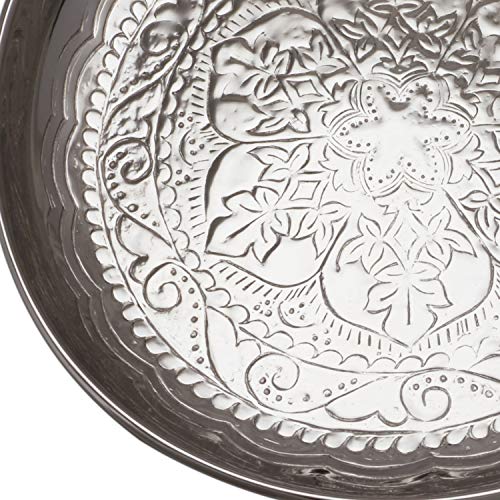 Bandeja oriental redonda hecha de metal Afet 31cm - Bandeja de té marroquí en el color plata - Decoración oriental en la mesa de servicio