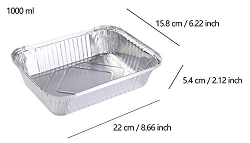 Bandeja Rectangular Papel de Aluminio con Tapa para Alimentos/Plato Aluminio Desechable para Fiesta– 20 piezas (B: Bandeja con Tapa 20 piezas: 22x15.8x5.4cm)