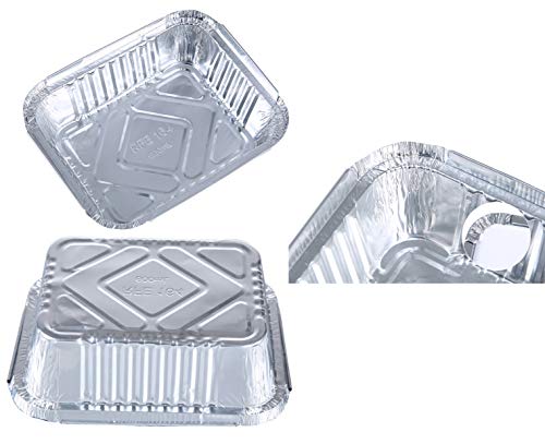 Bandeja Rectangular Papel de Aluminio con Tapa para Alimentos/Plato Aluminio Desechable para Fiesta– 20 piezas (B: Bandeja con Tapa 20 piezas: 22x15.8x5.4cm)