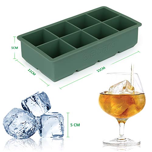 Bandejas de hielo de silicona con tapas, molde de hielo de gran tamaño, fácil de quitar y sin BPA para alimentos para bebés, whisky, cócteles, juego de 2, Gris