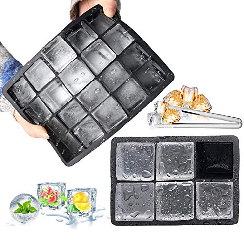 Bandejas para Hielo Silicona, 2 Cubitera Hielo con 1 Pinza, Molde Cubo Hielo, Cubitera Hielo Silicona, Hielo, Ice Mold para Congelarse Alimentos para Bebés Agua Cola Cócteles Whisky