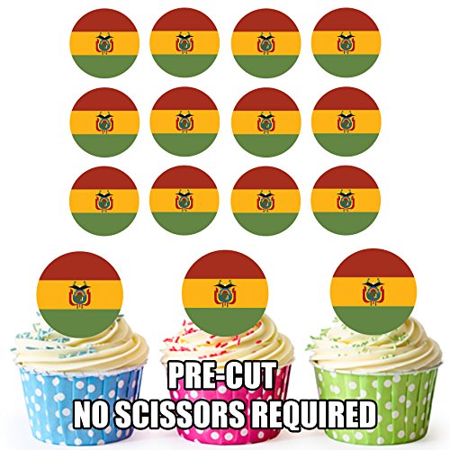 Bandera de Bolivia – 24 comestible cupcake toppers/adornos de tarta de cumpleaños – fácil troquelada círculos