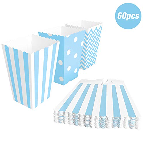 BangShou 60pcs Cajas de Palomitas Cartón Caramelo Contenedor Cine Pequeñas Cajas de Palomitas de Maíz 12 x 7.5cm (Azul)