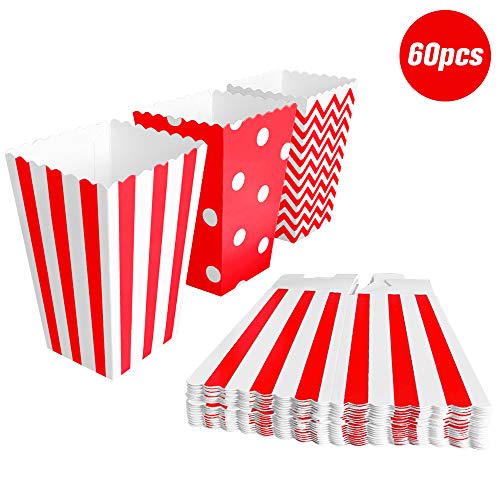 BangShou 60pcs Cajas de Palomitas Cartón Caramelo Contenedor Cine Pequeñas Cajas de Palomitas de Maíz 12 x 7.5cm (Rojo)