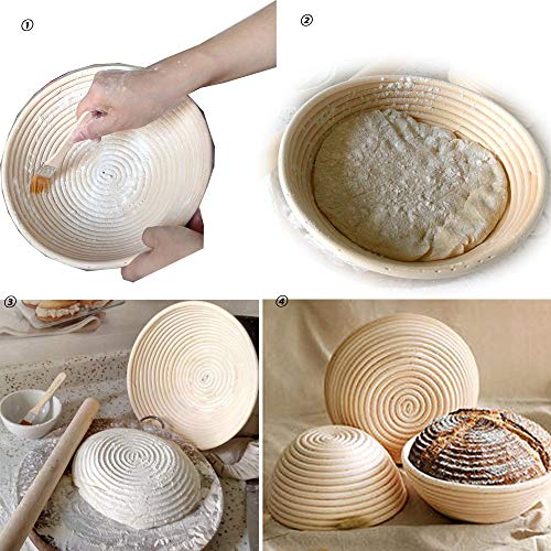 Banneton - Cesta para probar pan, 3 unidades, 25,4 cm, de madera de ratán natural, para probar pan, masa, pizza y masa de pastelería