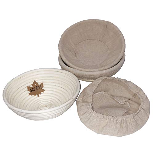 Banneton - Cesta para probar pan, 3 unidades, 25,4 cm, de madera de ratán natural, para probar pan, masa, pizza y masa de pastelería