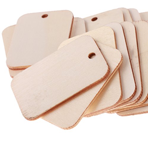 Baoblaze 100 Piezas Etiquetas Rectangulares de Madera en Blanco Natural para Bodas Navideñas con Cuerda