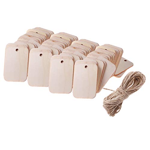 Baoblaze 100 Piezas Etiquetas Rectangulares de Madera en Blanco Natural para Bodas Navideñas con Cuerda