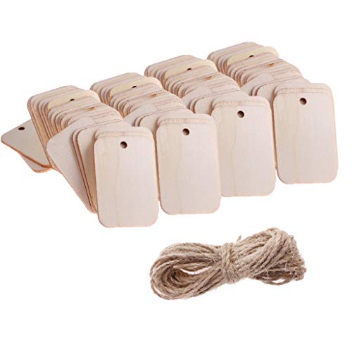 Baoblaze 100 Piezas Etiquetas Rectangulares de Madera en Blanco Natural para Bodas Navideñas con Cuerda