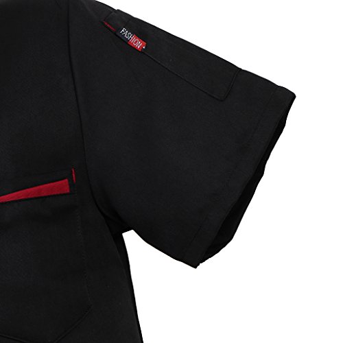 Baoblaze Camisa Mezclilla Unisex Chef Chaqueta Arrugas Resistente Confortable Mangas Cortas Camiseta Cocina Uniforme Emocionante - Black M, como se describe